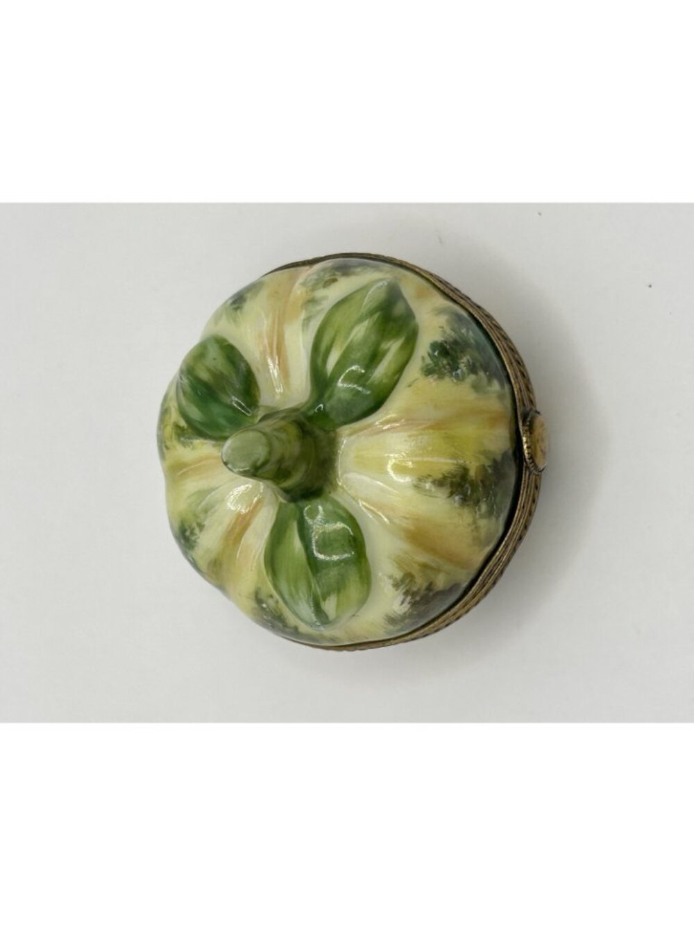 Limoges France Pumpkin Squash Trinket Box Peint Main Hinged Porcelain Green Gift - Picture 14 of 16